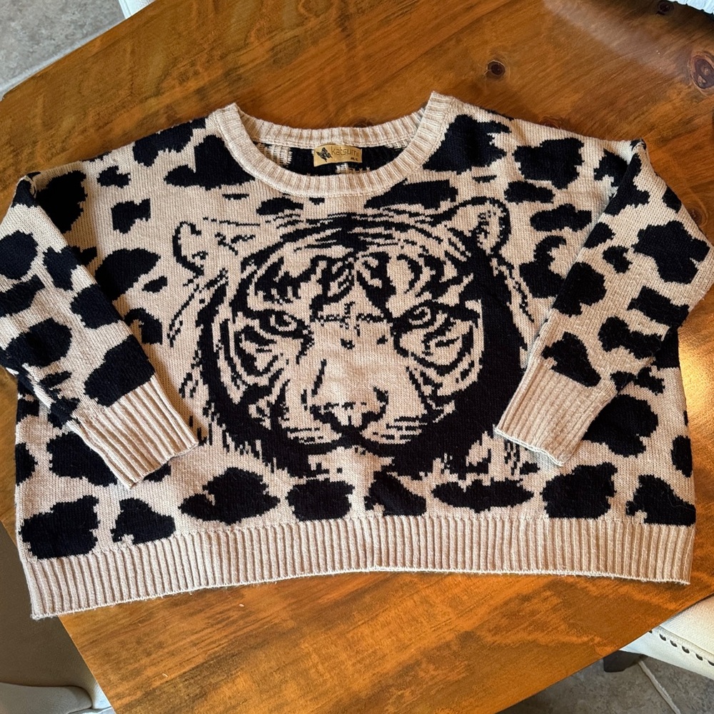 KATSUMI. Fierce Tiger Print Sweater - Black and Tan.